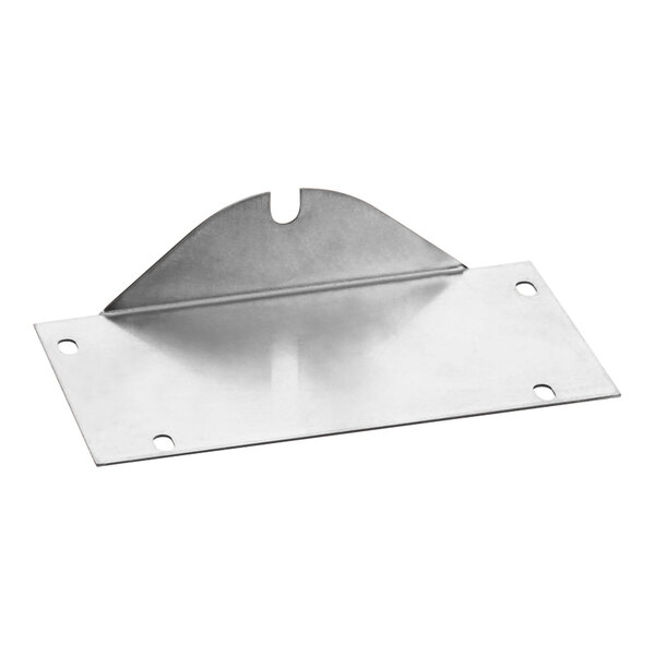 A metal plate with a hole in the middle and metal brackets.