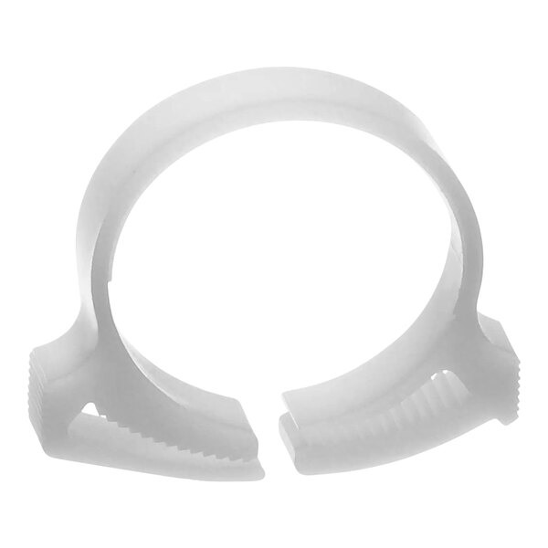 A white plastic clamp with a handle.