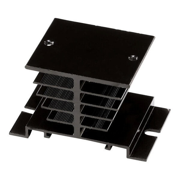 A black metal rectangular Heat Sink with four compartments.