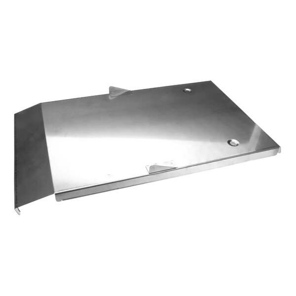 A close-up of a stainless steel metal plate with holes.