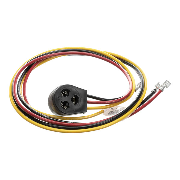 A Manitowoc Ice wiring harness with a black molded plug with yellow and red wires.