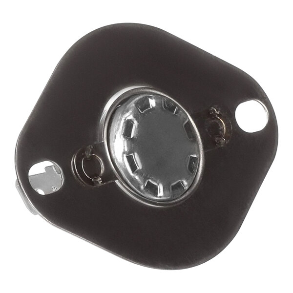A silver metal Hatco thermostat limit mech with a round center.