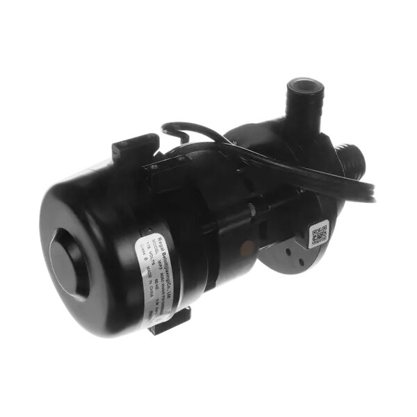 A black electric pump with a white label.