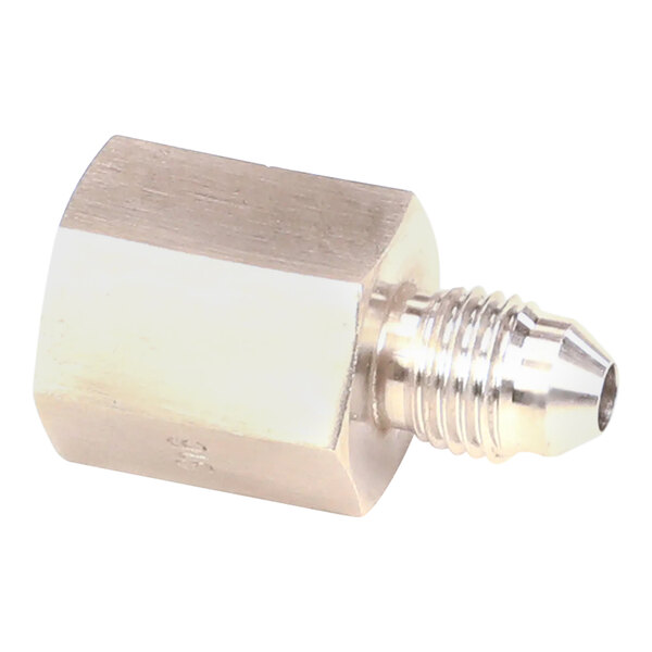 A stainless steel Hatco threaded pipe fitting.