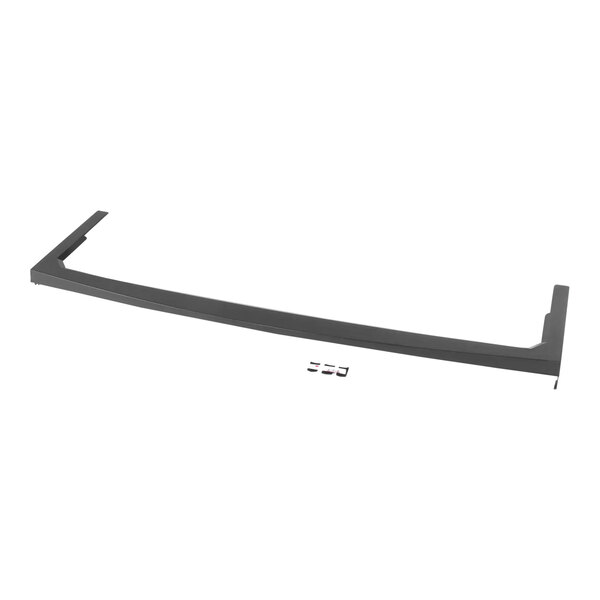 A black metal top rail trim with a black plastic handle on the end.