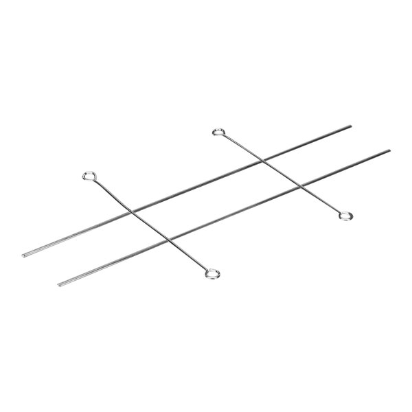 A white metal wire guard with a grid of metal rods.