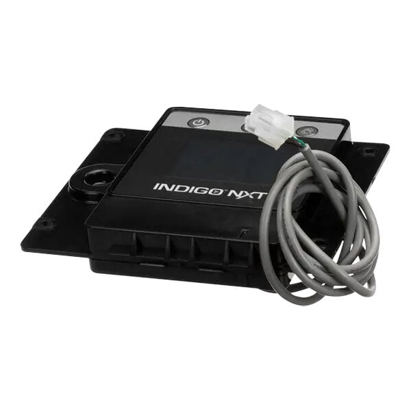 A close-up of a black Manitowoc Ice touchscreen housing assembly with a cord.