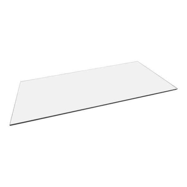 A white rectangular glass end for a heated display case with a black border.