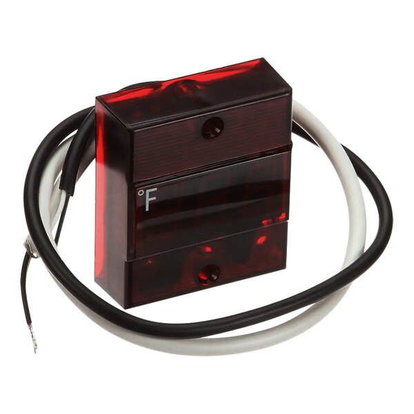 A red and white LED light with a wire.