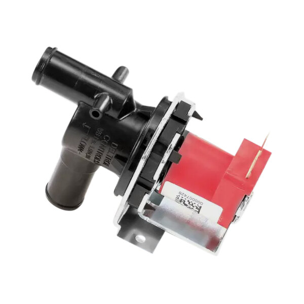 A black and red Manitowoc Ice dump valve with red and black wires.