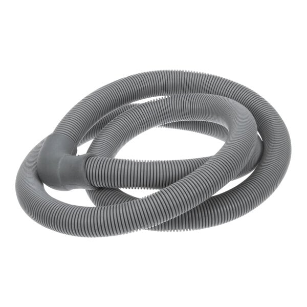 A grey flexible tube with a hole on a white background.