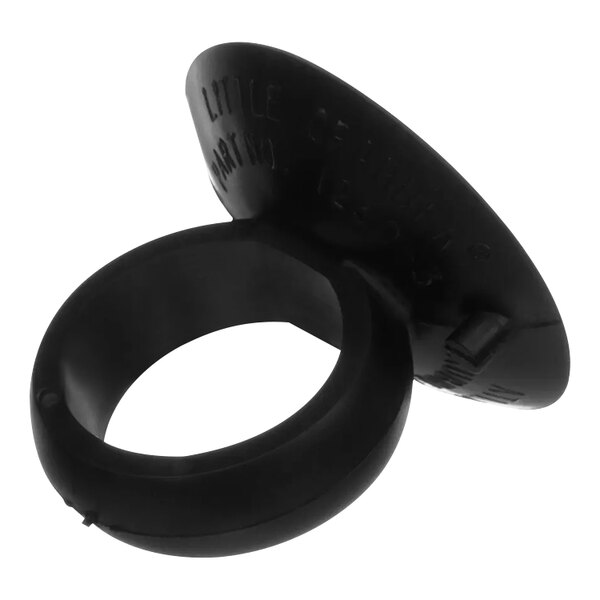 A black plastic suction cup with a ring on it.