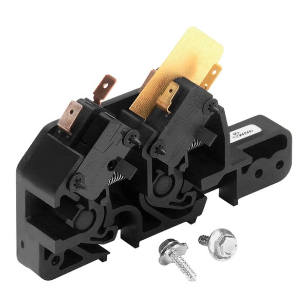 An Amana interlock switch kit, a black device with screws.
