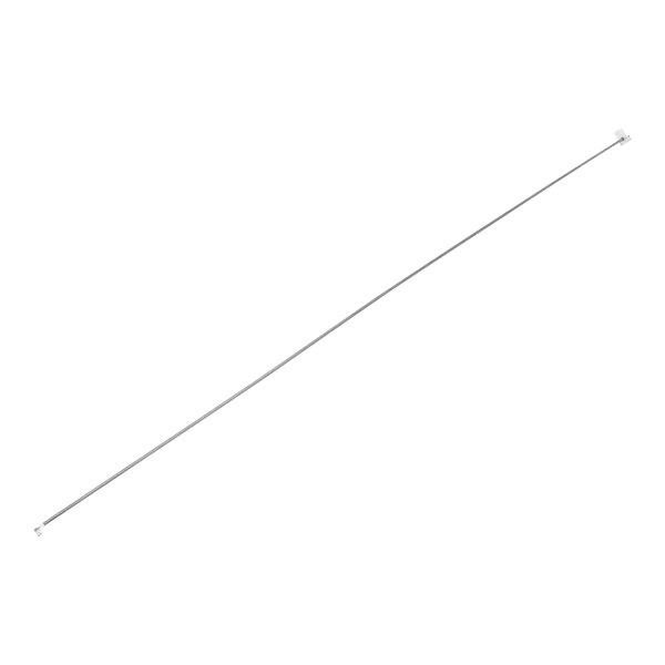 A long thin metal wire with a small white handle.