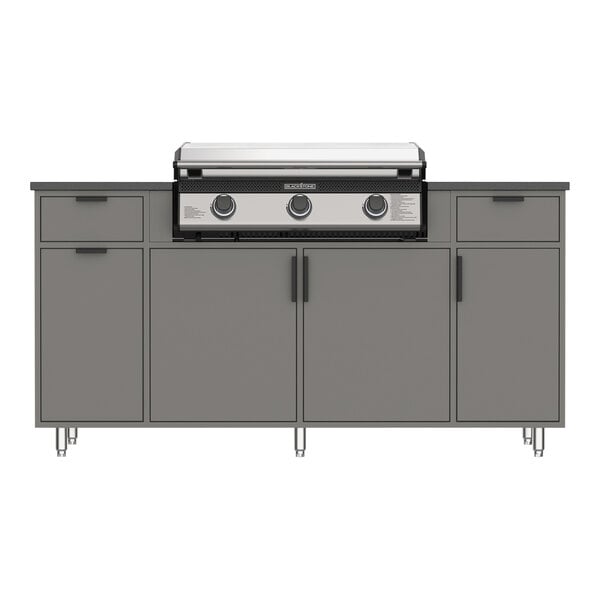 A Blackstone outdoor kitchen with a grill and griddle on it.