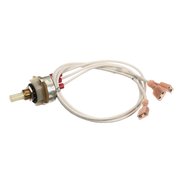 A white cable with two wires and a connector attached to a Hatco Pot.