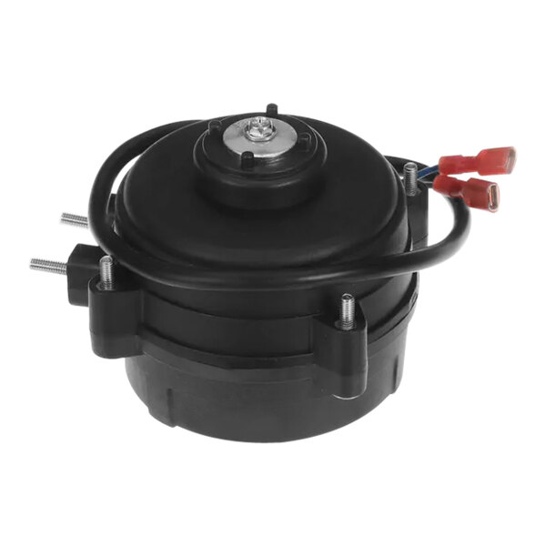 A black round Manitowoc Ice fan motor with wires.