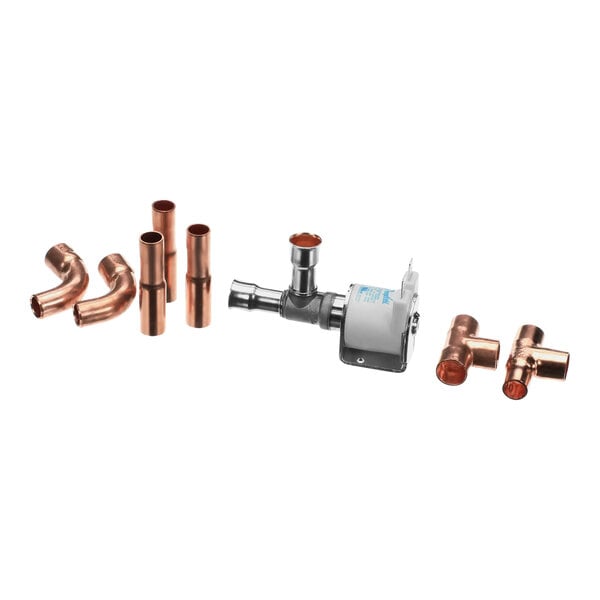 A copper pipe and fittings with a Manitowoc Ice service valve.