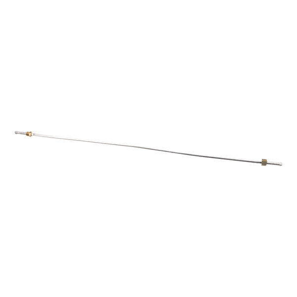 A long thin metal rod with a small metal handle.