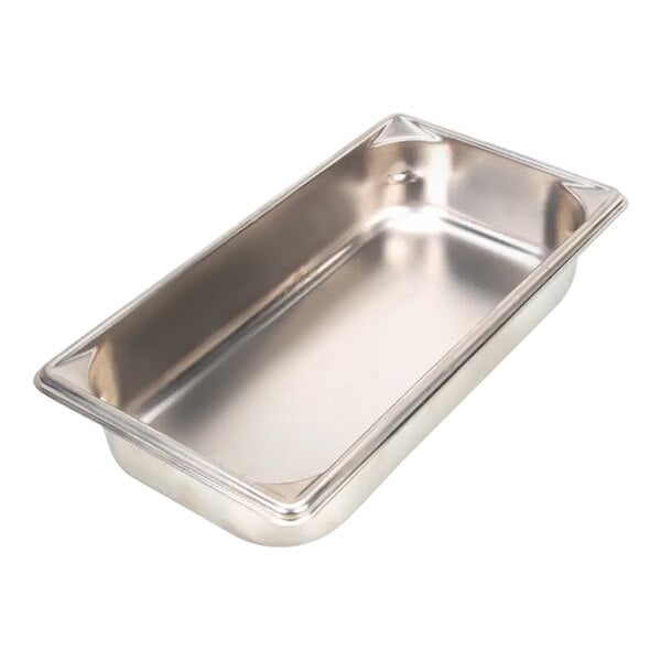 A stainless steel Metro replacement water pan with a lid.