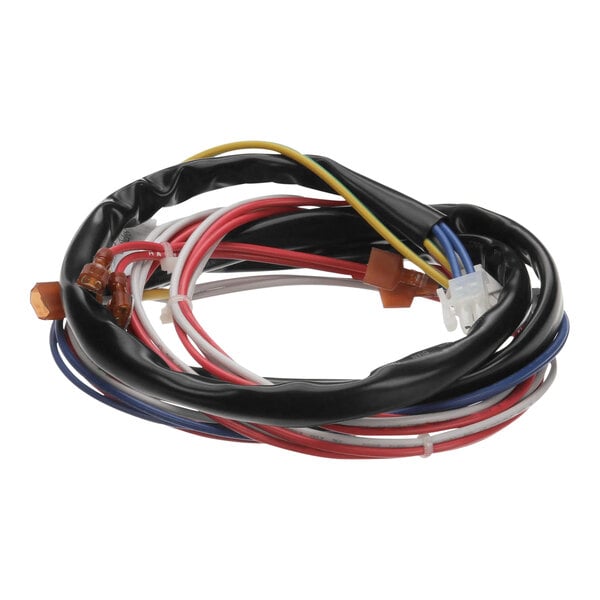 A close-up of a Manitowoc Ice low voltage wire harness with several colored wires.