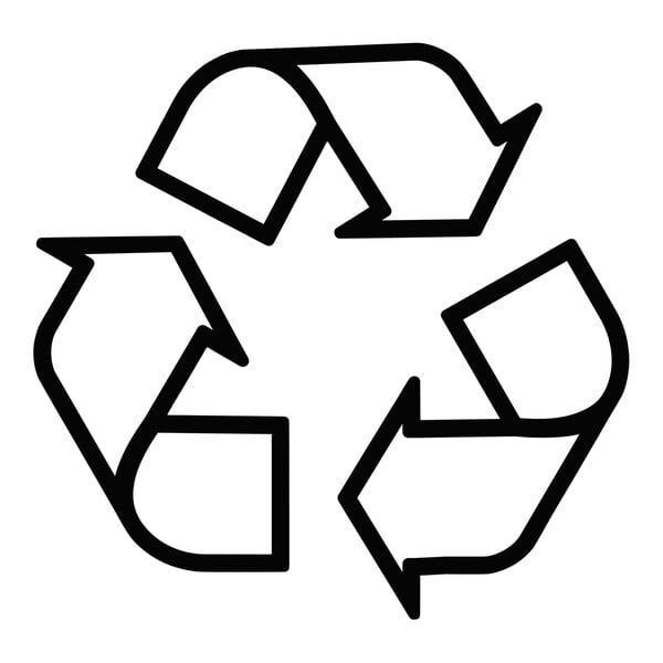 A pack of 10 white Lavex recycle waste stream labels with a black recycle symbol.