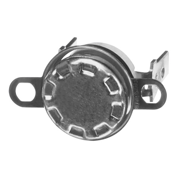 A close-up of a metal round Hatco thermostat limit mechanism.