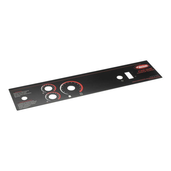 A black and red rectangular Hatco control plate with white and red circles.