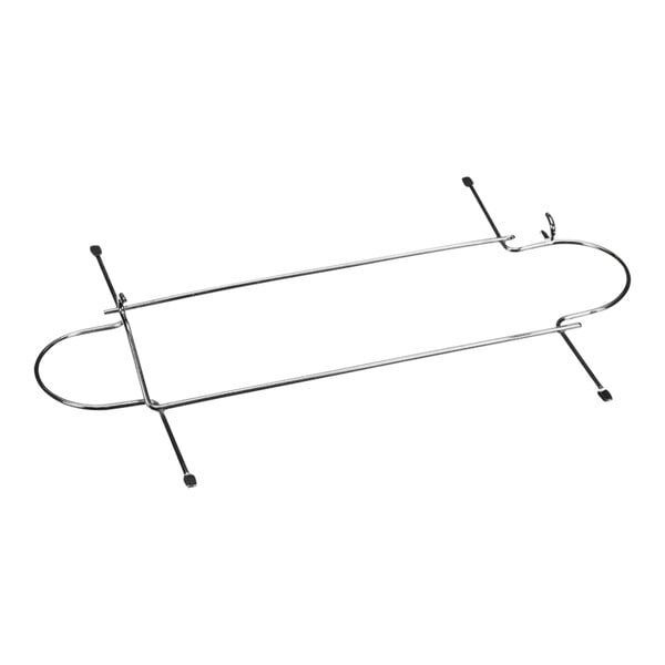 A metal wire guard with black handles on the ends.