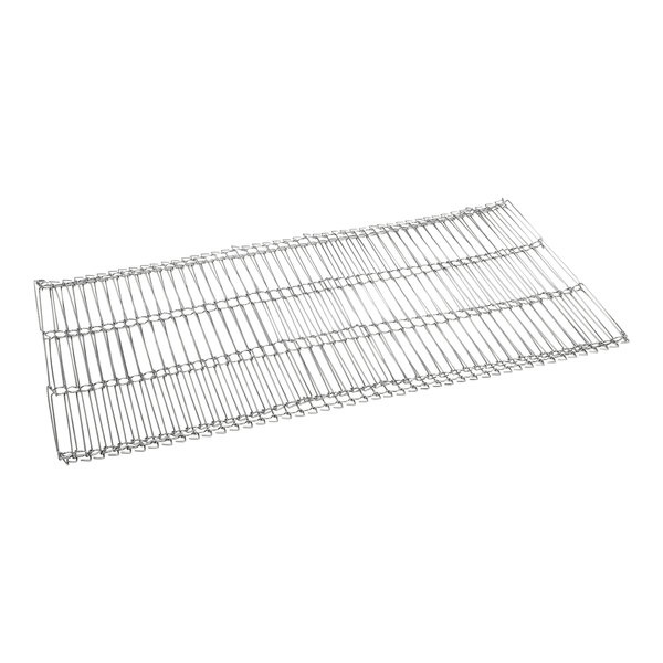 A stainless steel Hatco wire belt with metal links.