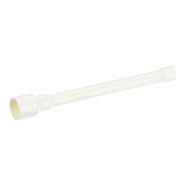 A white plastic drain tube with a white cap.