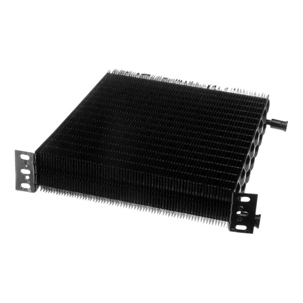 A black rectangular Manitowoc Ice air condenser with holes and a fan on top.