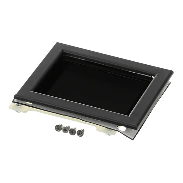 A black rectangular LCD screen with screws.
