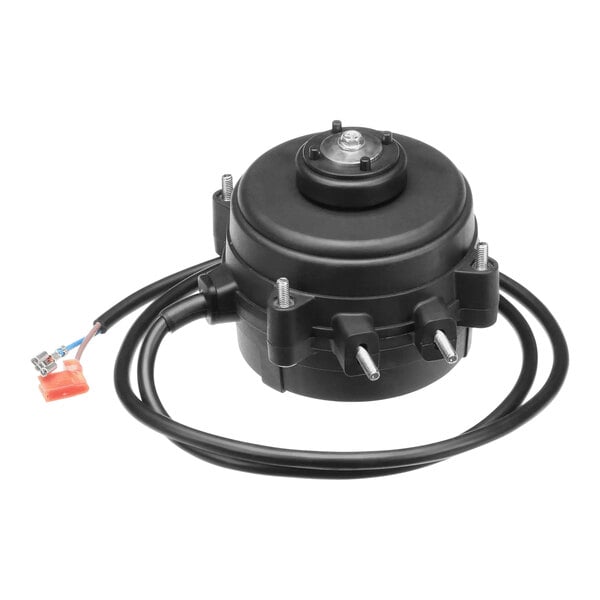 A black round Manitowoc Ice fan motor with wires.