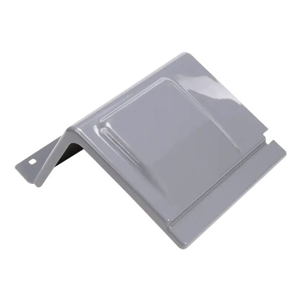 A grey metal cover for a Manitowoc Ice water pump on a white background.