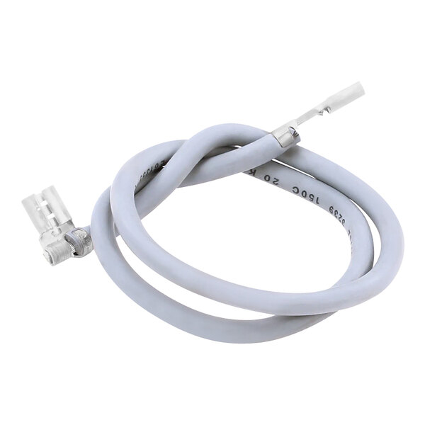 A white cable with a silver connector.