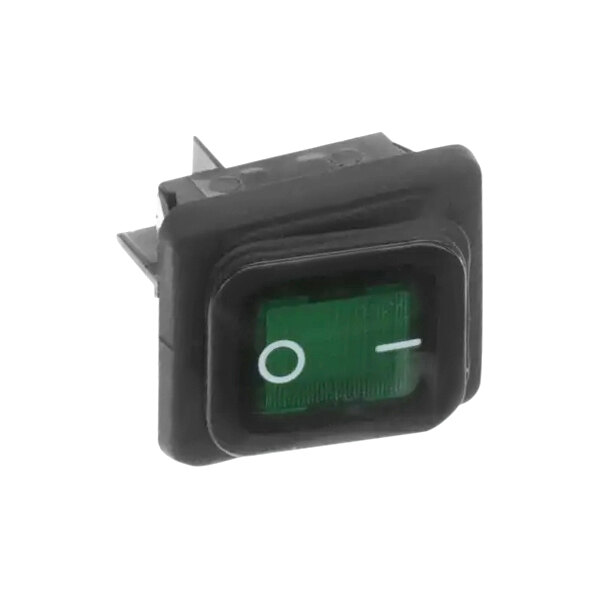 A black rectangular object with a green light on it.