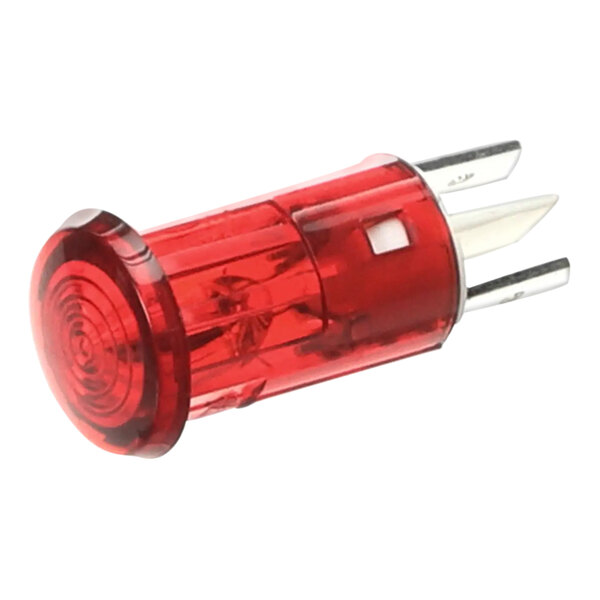 A close up of a red Hatco pilot light with metal tips.