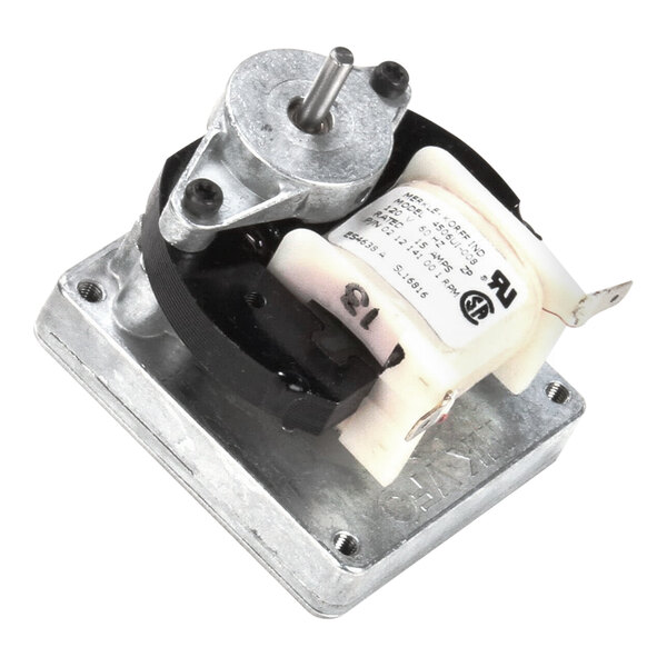 A small white motor with a black and white motor on top.