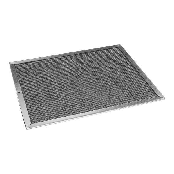 A close-up of a stainless steel mesh air filter.
