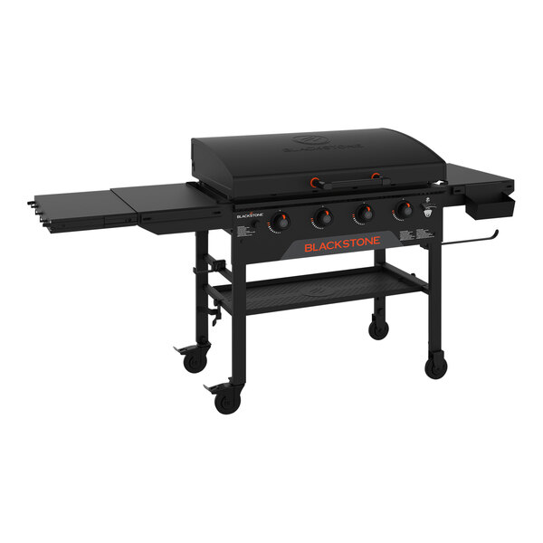 A Blackstone liquid propane outdoor griddle on wheels.