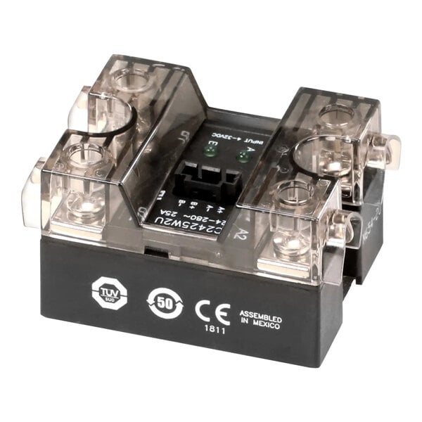 A close-up of a black and clear Hatco dual solid state relay.