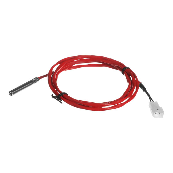 A red cable with a white plug on the end.