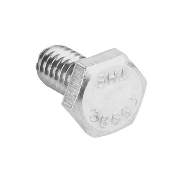 A close-up of a Hatco stainless steel hex head screw.