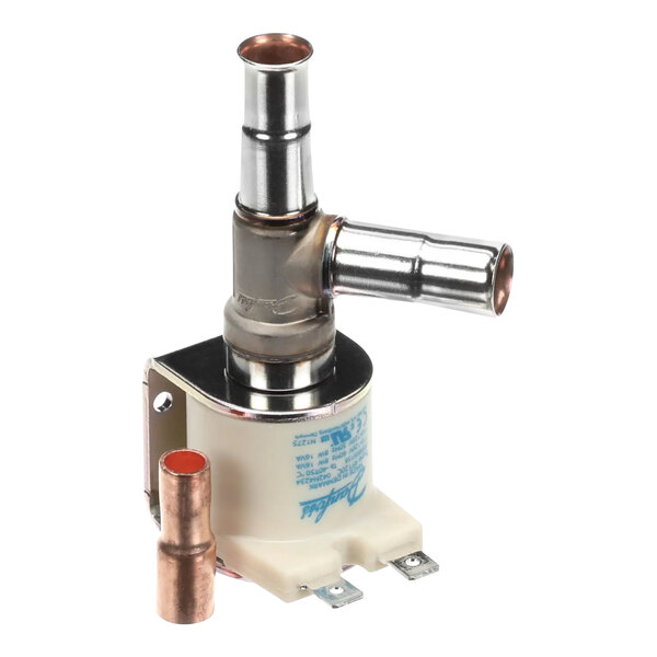 A Manitowoc Ice service valve solenoid with a copper pipe.