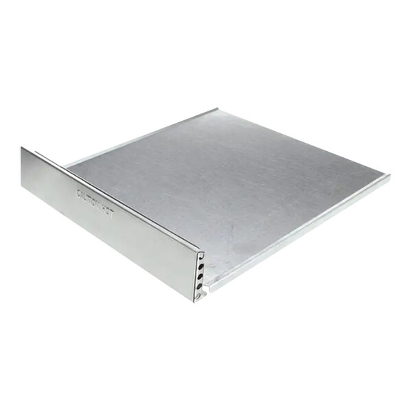 A metal crumb tray with a metal handle for a Hatco Tq-1800 Series.