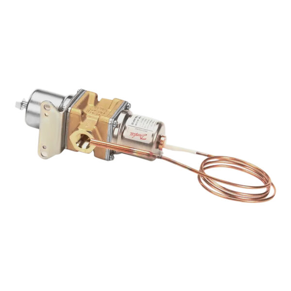 A close-up of a Manitowoc Ice water pressure valve with a wire attached.