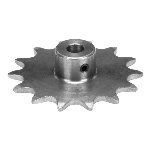 A close-up of a Hatco 14 tooth steel sprocket with a .312 inch hole.