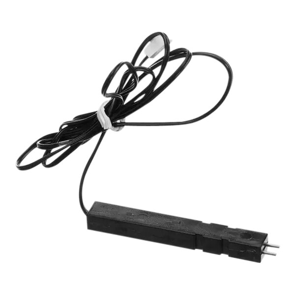 A black electrical device with a white plug on a cord.