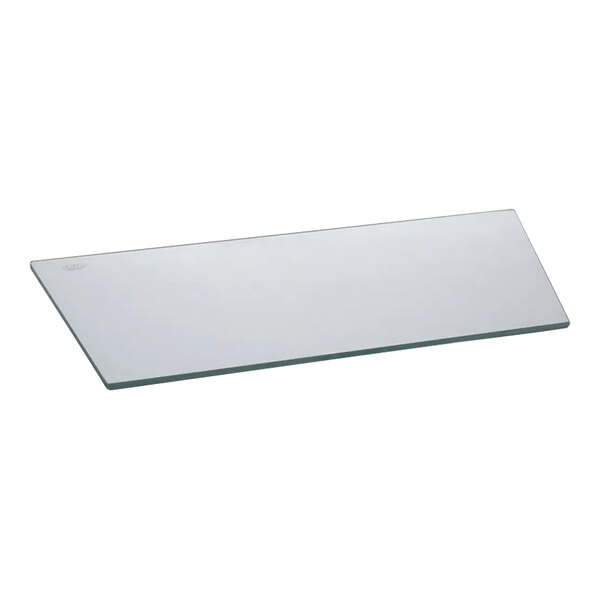 A rectangular glass end panel for a Hatco heated display case.